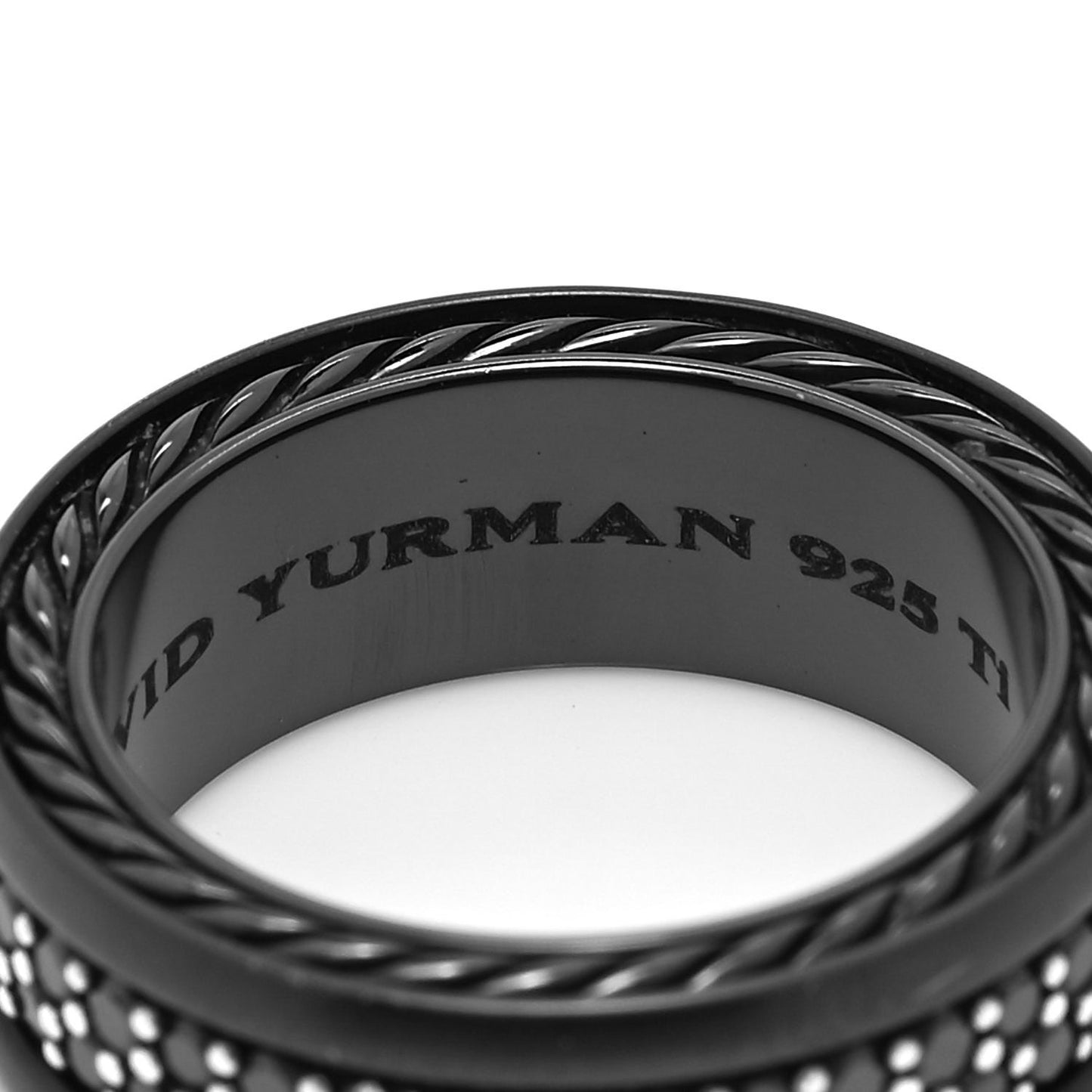 Titanium Sterling Silver Black Diamond Streamline Two-Row Band Ring 55 7.25