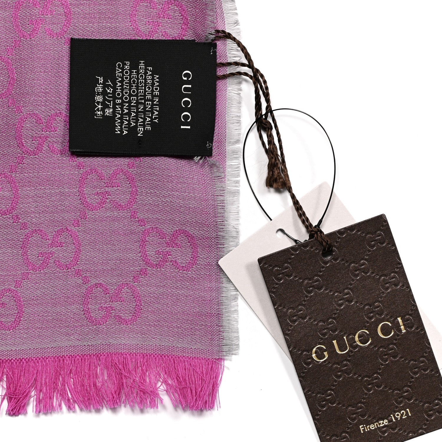 Gucci Wool Silk GG Monogram GGWeblong Fringe Scarf Shawl Zinc Pink 3 of 3