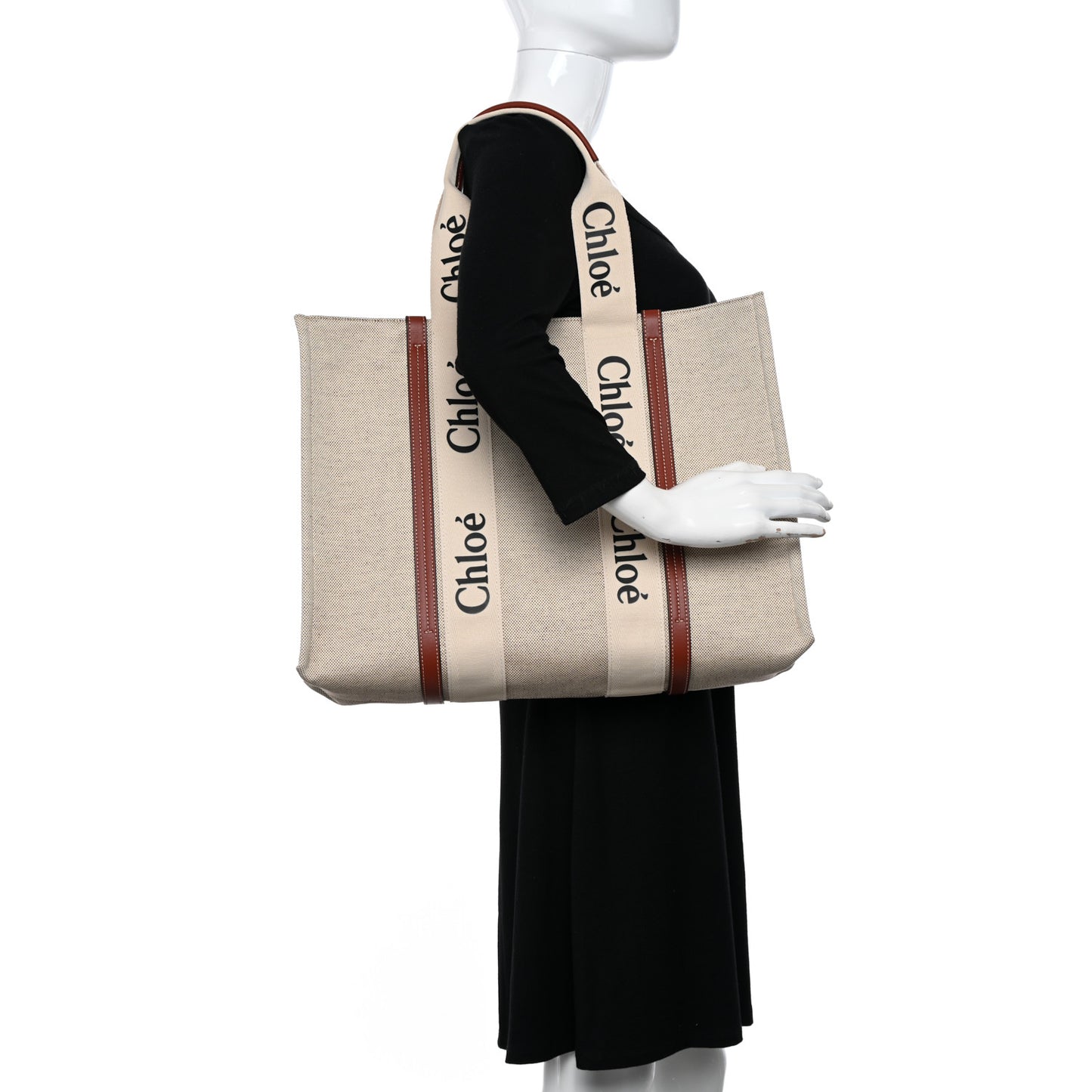Cotton Calfskin Large Woody Ribbon Tote White Brown