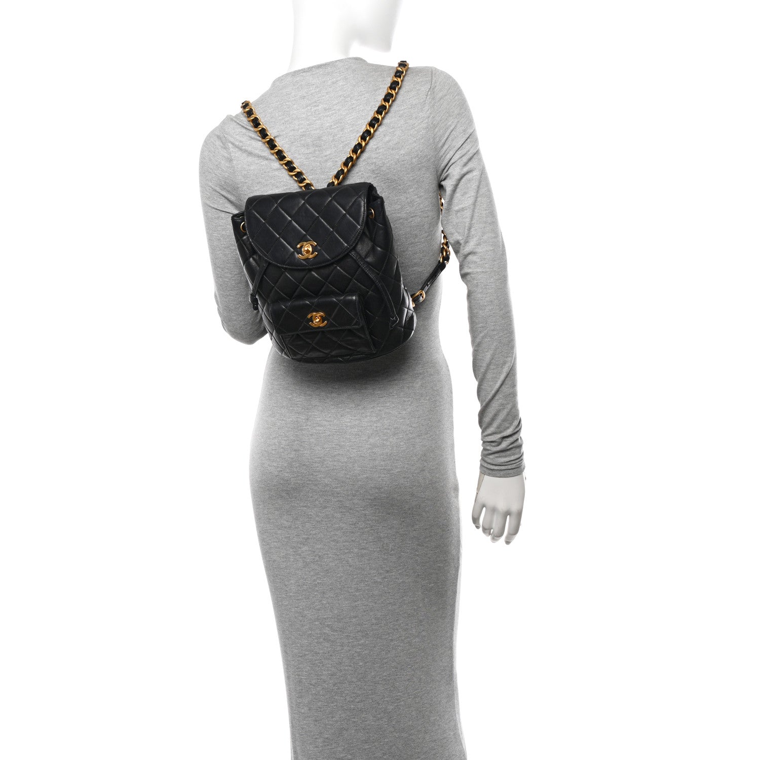 Chanel Lambskin Quilted Drawstring Backpack Black 2 of 15