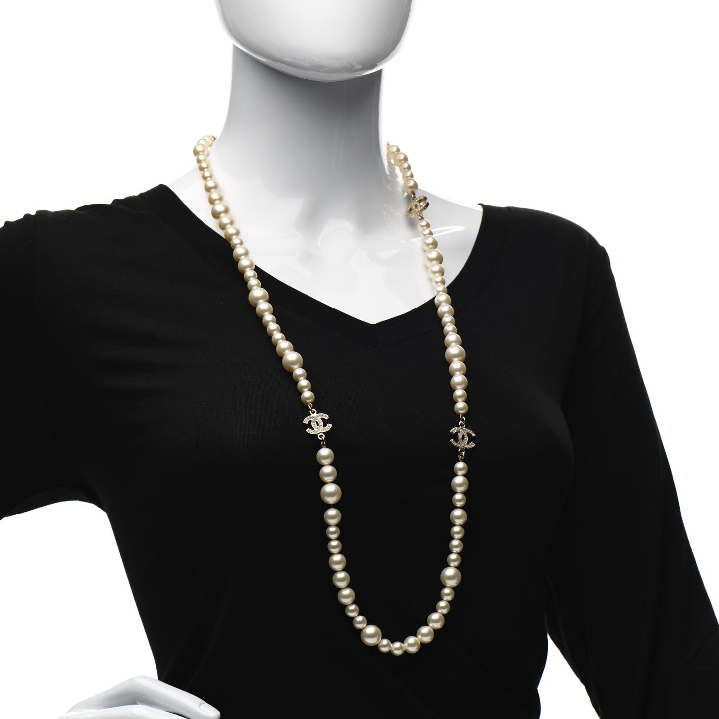 Pearl Multistrand CC Long Necklace Pearly White