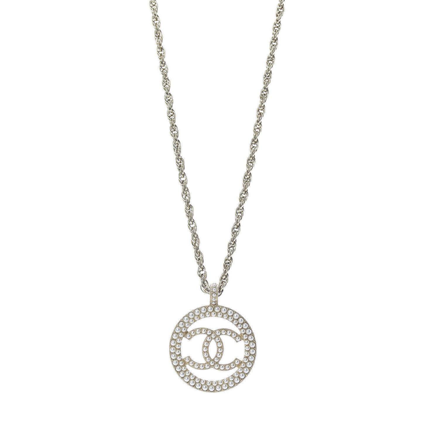 Pearl CC Round Pendant Necklace Gold