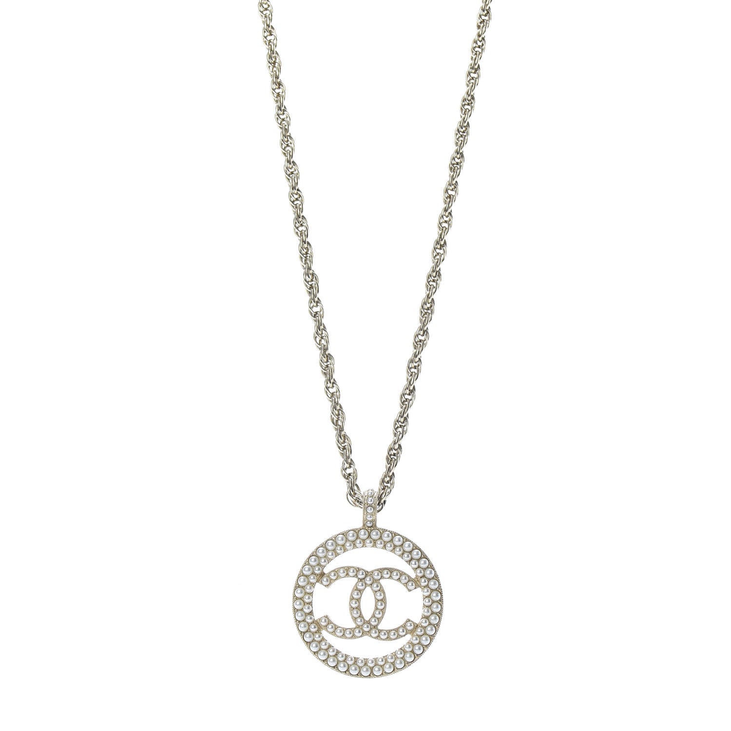 Chanel Pearl CC Round Pendant Necklace Gold 1 of 5