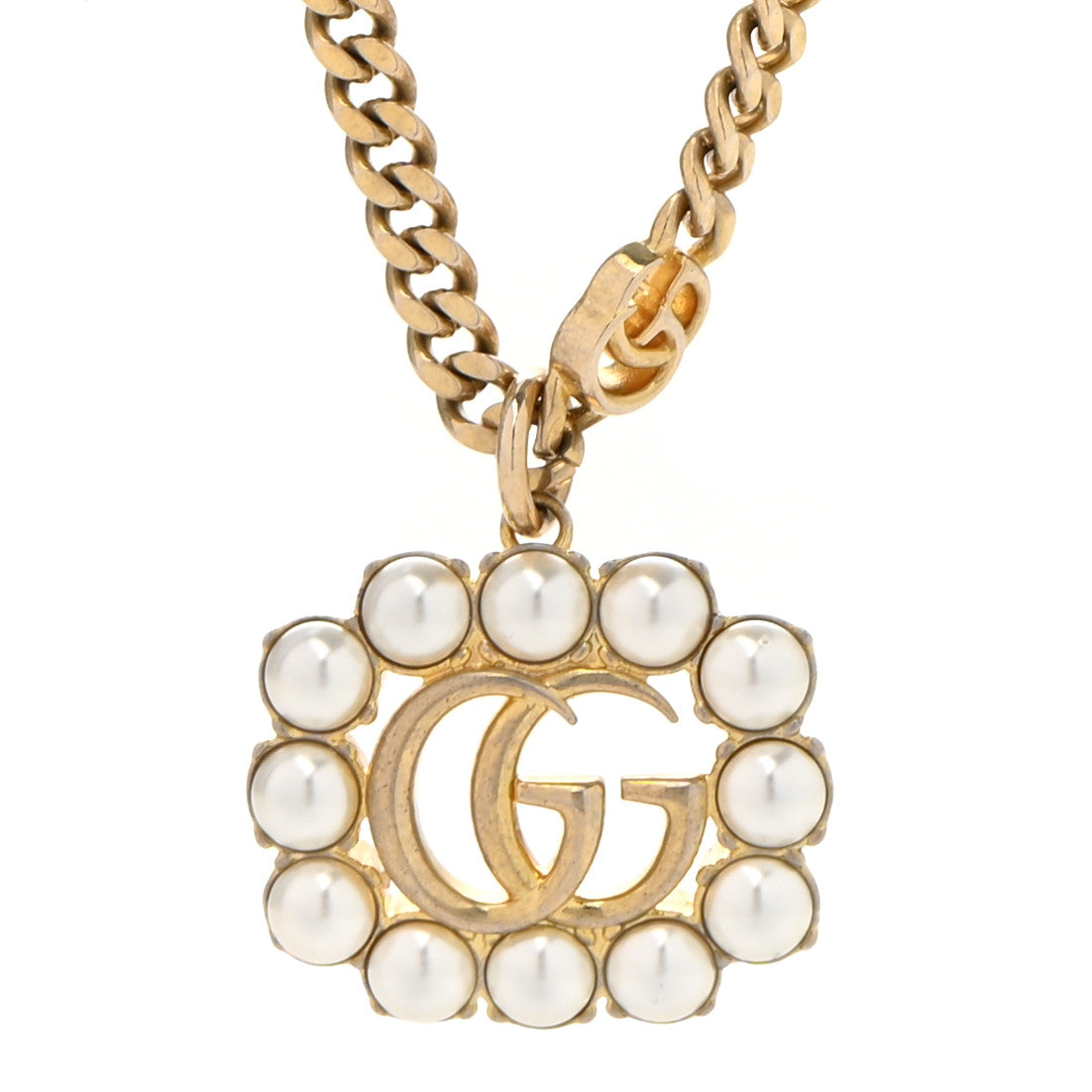 Pearl Embellished Double G Necklace Aged Gold