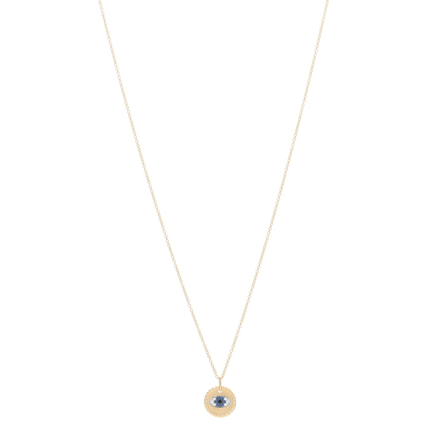 18K Yellow Gold Blue Sapphire Diamond Evil Eye Necklace