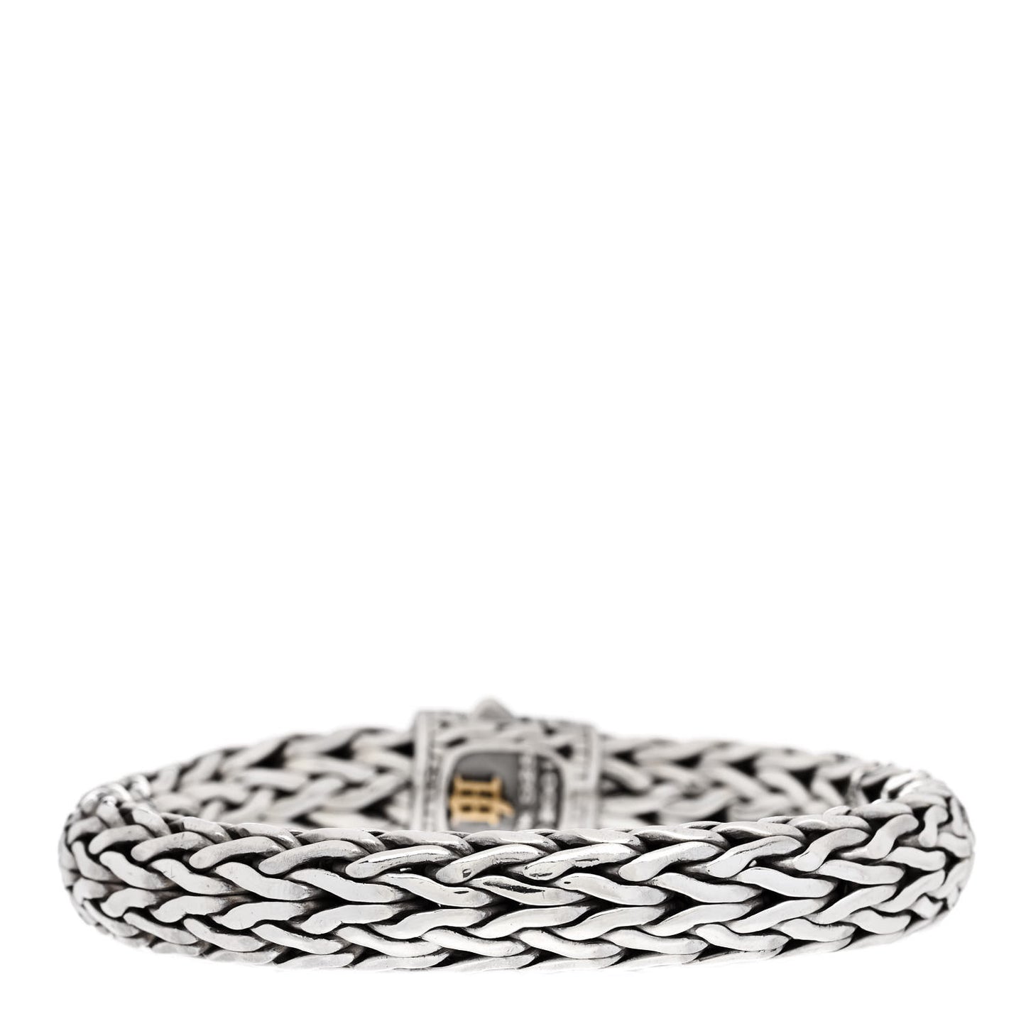 Sterling Silver 18K Yellow Gold Diamond 11mm Classic Chain Bracelet