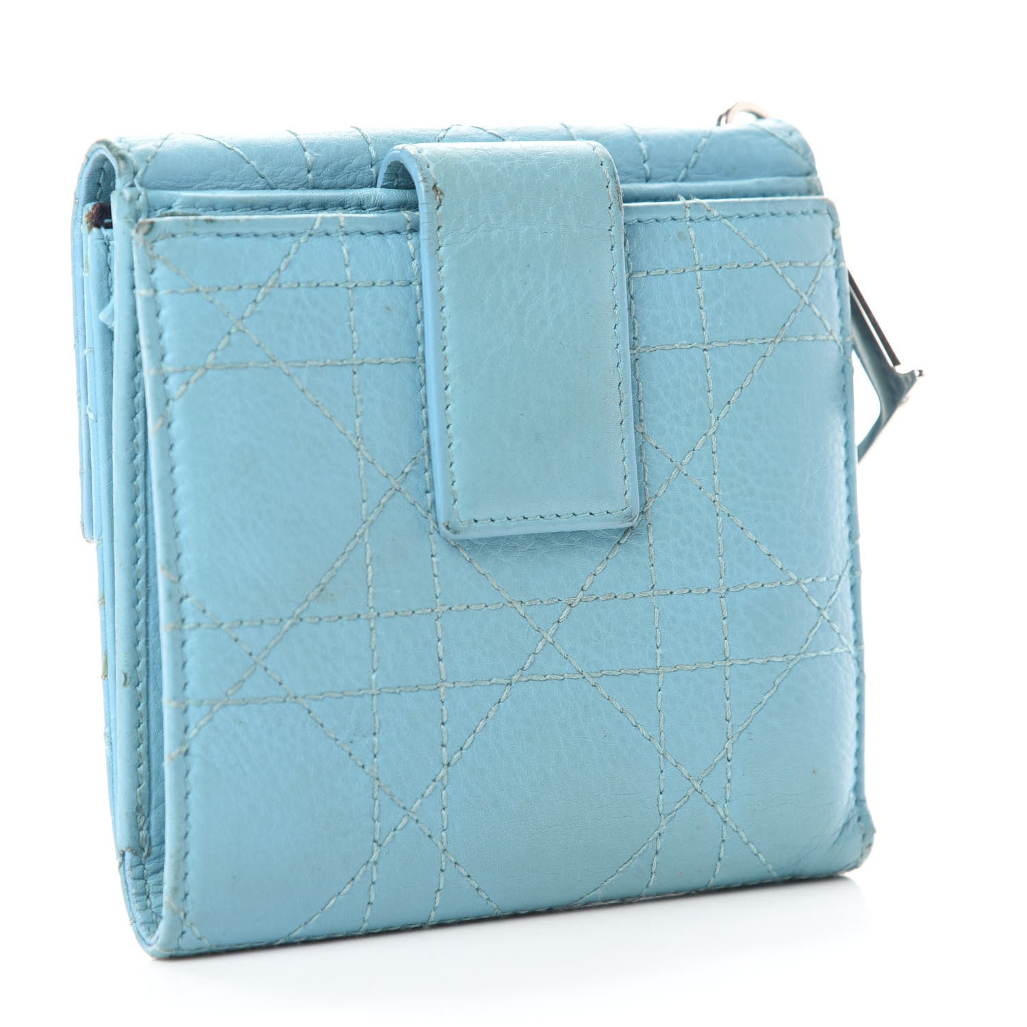 Christian Dior Grained Calfskin Cannage Lady Dior French Wallet Light Blue 3 of 13