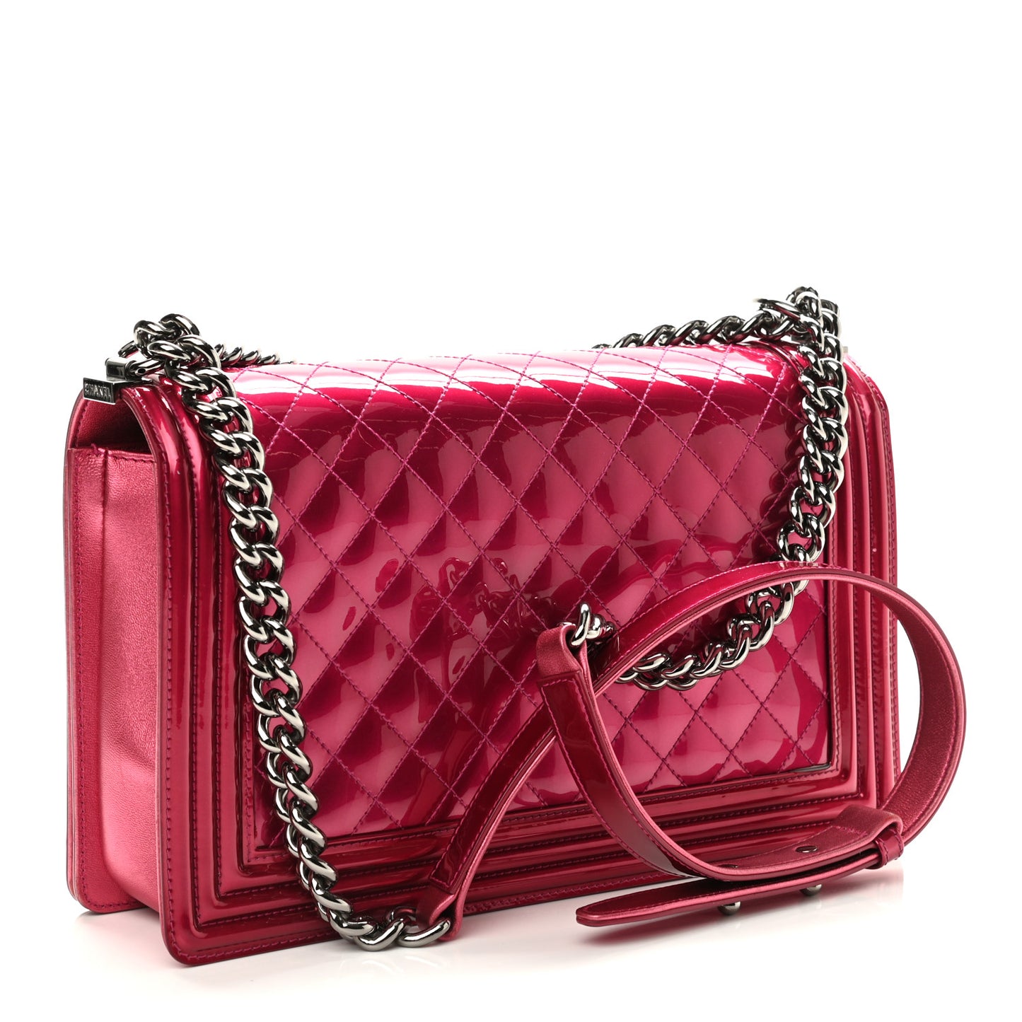 Metallic Patent Quilted New Medium Boy Flap Fuchsia