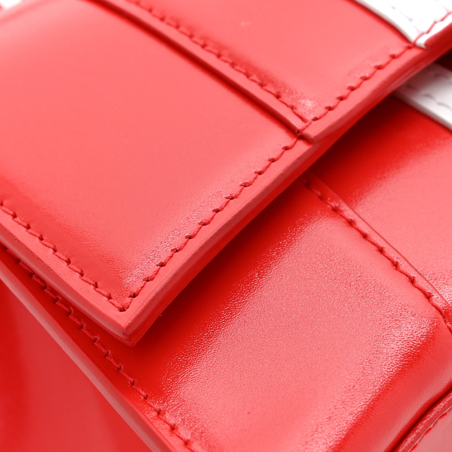 X ADIDAS Shiny Box Calfskin Hourglass Top Handle Bag XS Bright Red