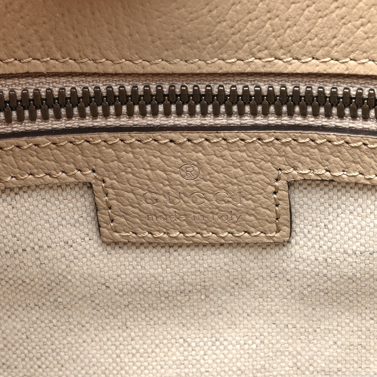 GG Supreme Monogram Textured Dollar Calfskin Small Retro Interlocking G Tote Bag Beige Mystic White Oatmeal