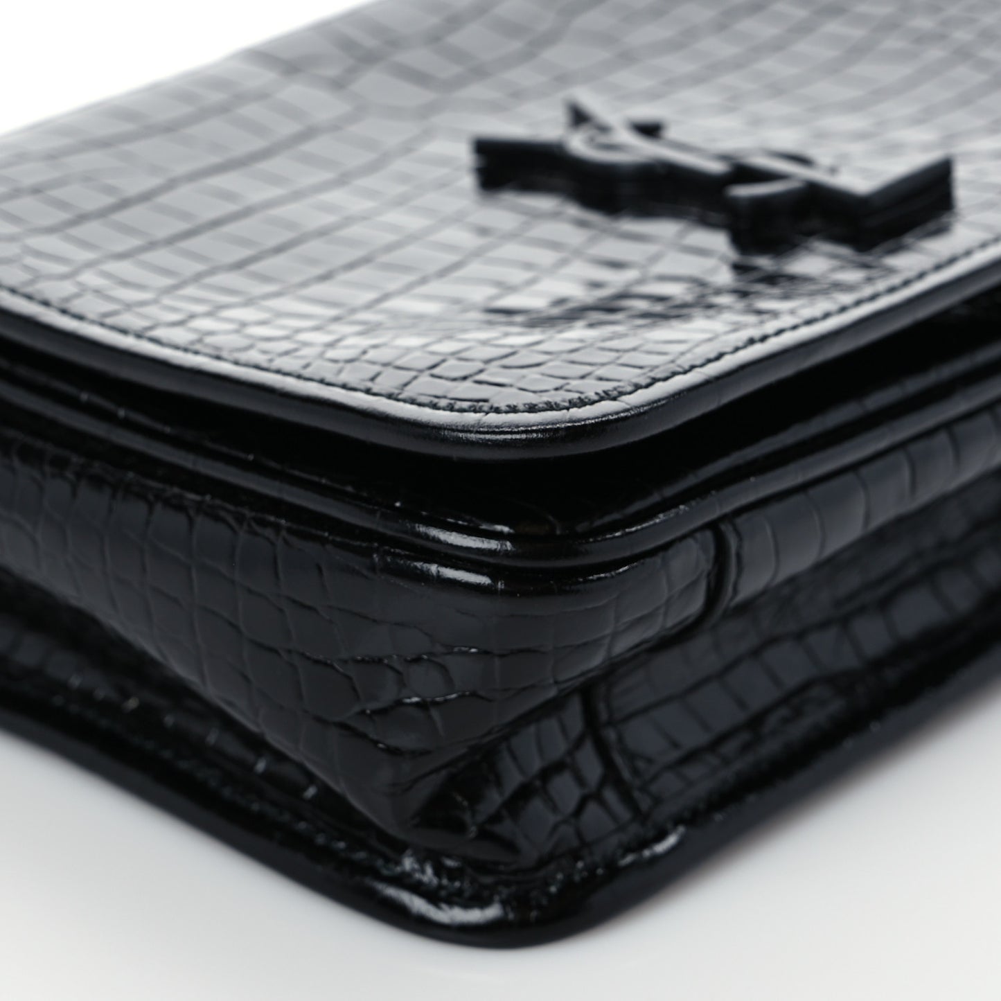 Crocodile Embossed Lambskin Matelasse Monogram Niki Chain Wallet Black