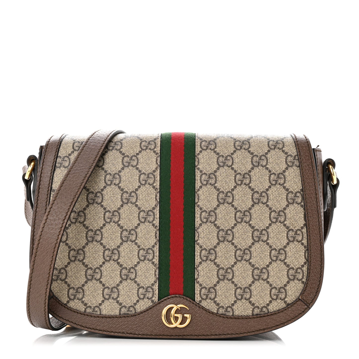 GG Supreme Monogram Web Small Ophidia Flap Messenger Bag Brown
