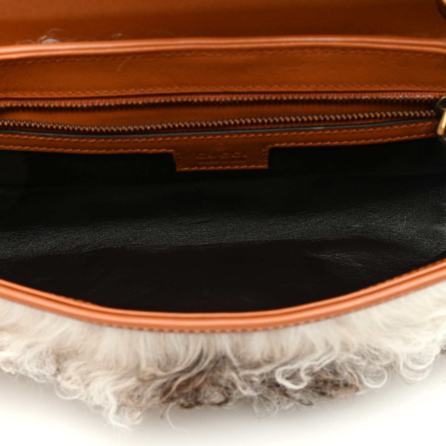 Shearling Small GG Marmont Shoulder Bag White Beige