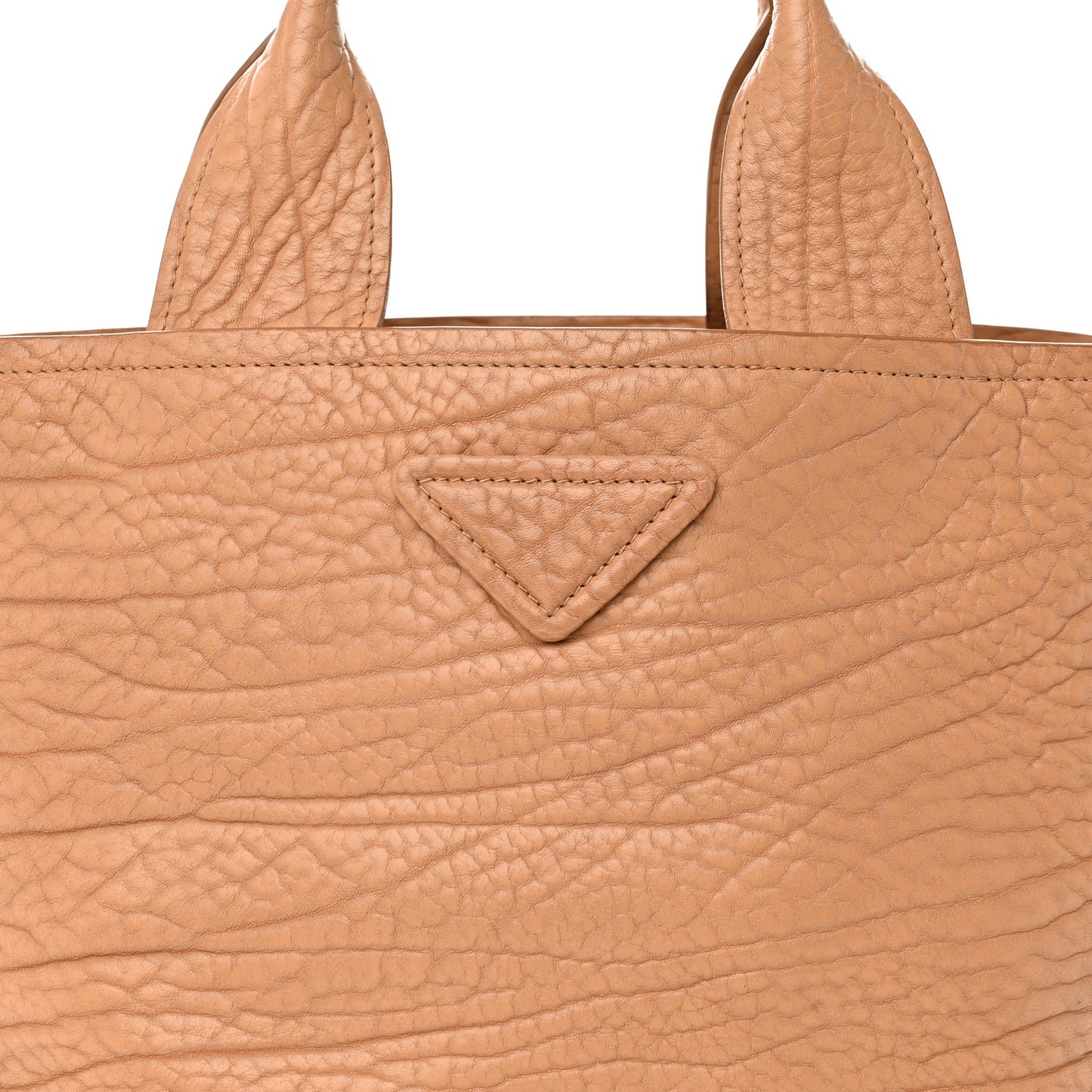 Stamped Calfskin Logo Patch Top Handle Tote Natural
