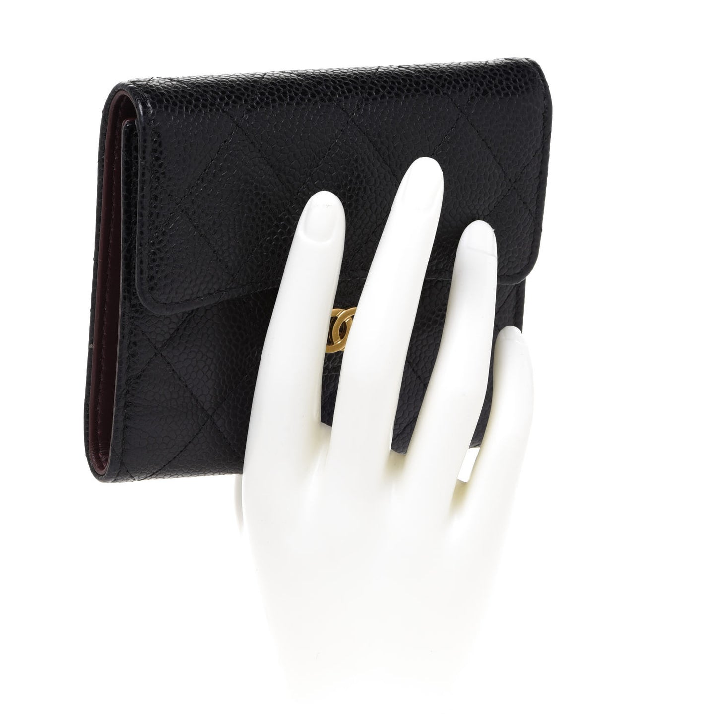 Caviar Quilted Compact Flap Wallet Black