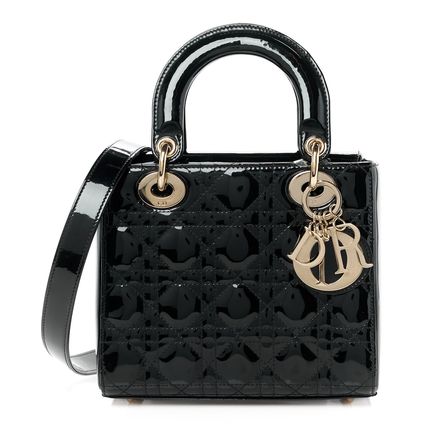 Patent Cannage Small Lady Dior Black