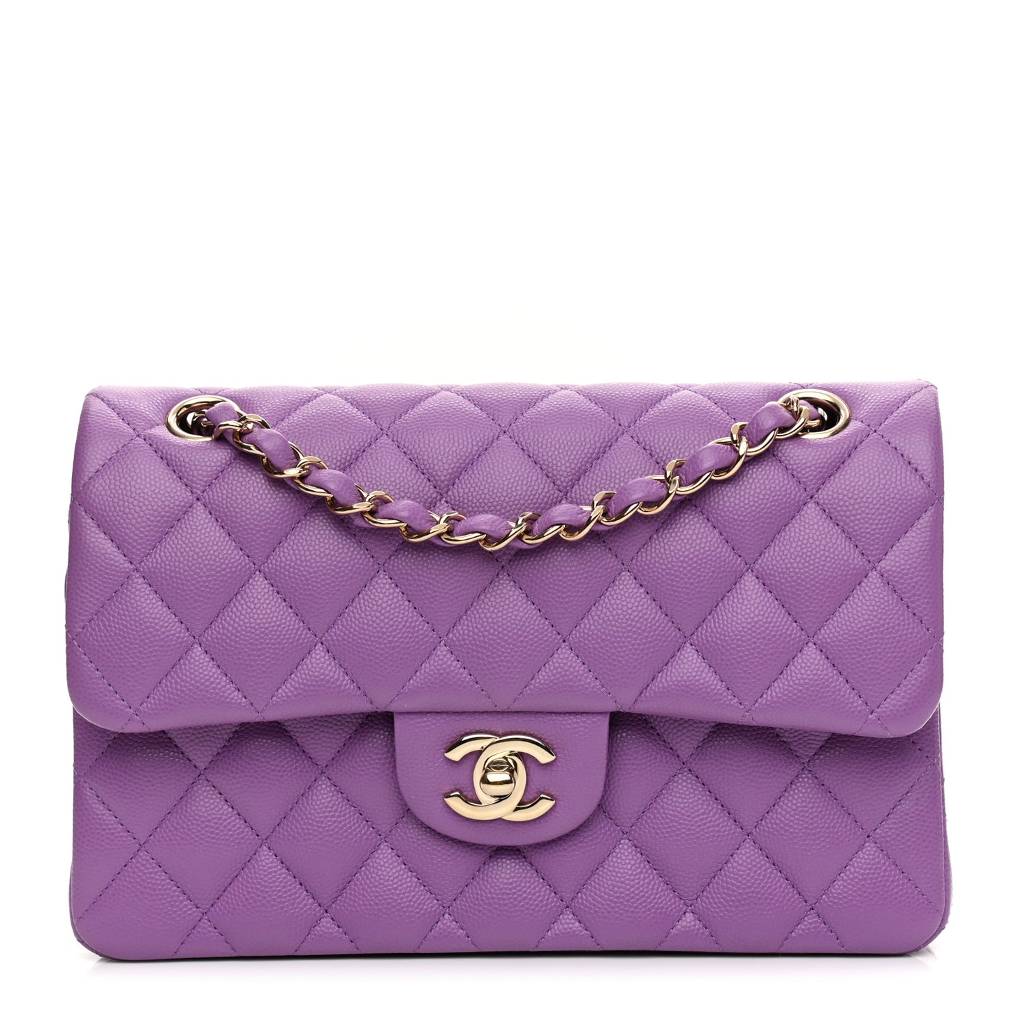 Caviar Quilted Small Double Flap Purple