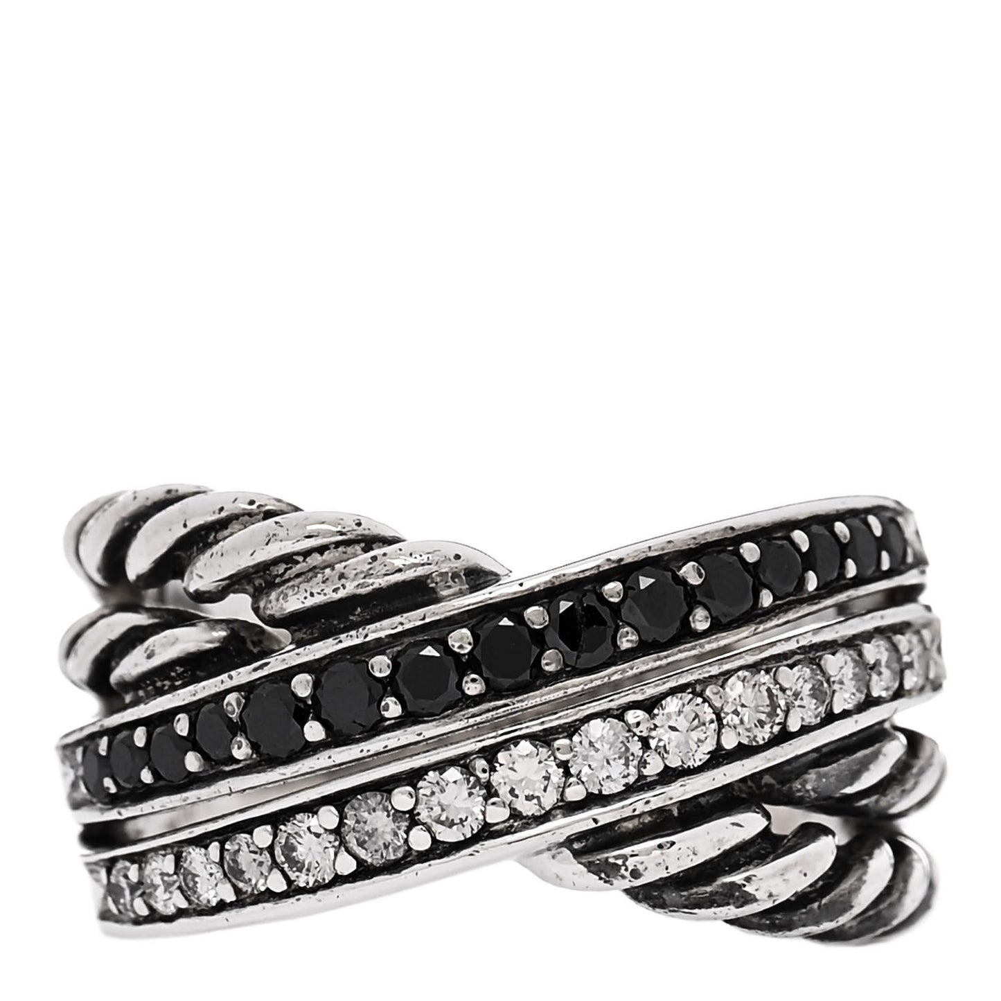 Sterling Silver Diamond Black Diamond 11mm Crossover Ring 54 6.75