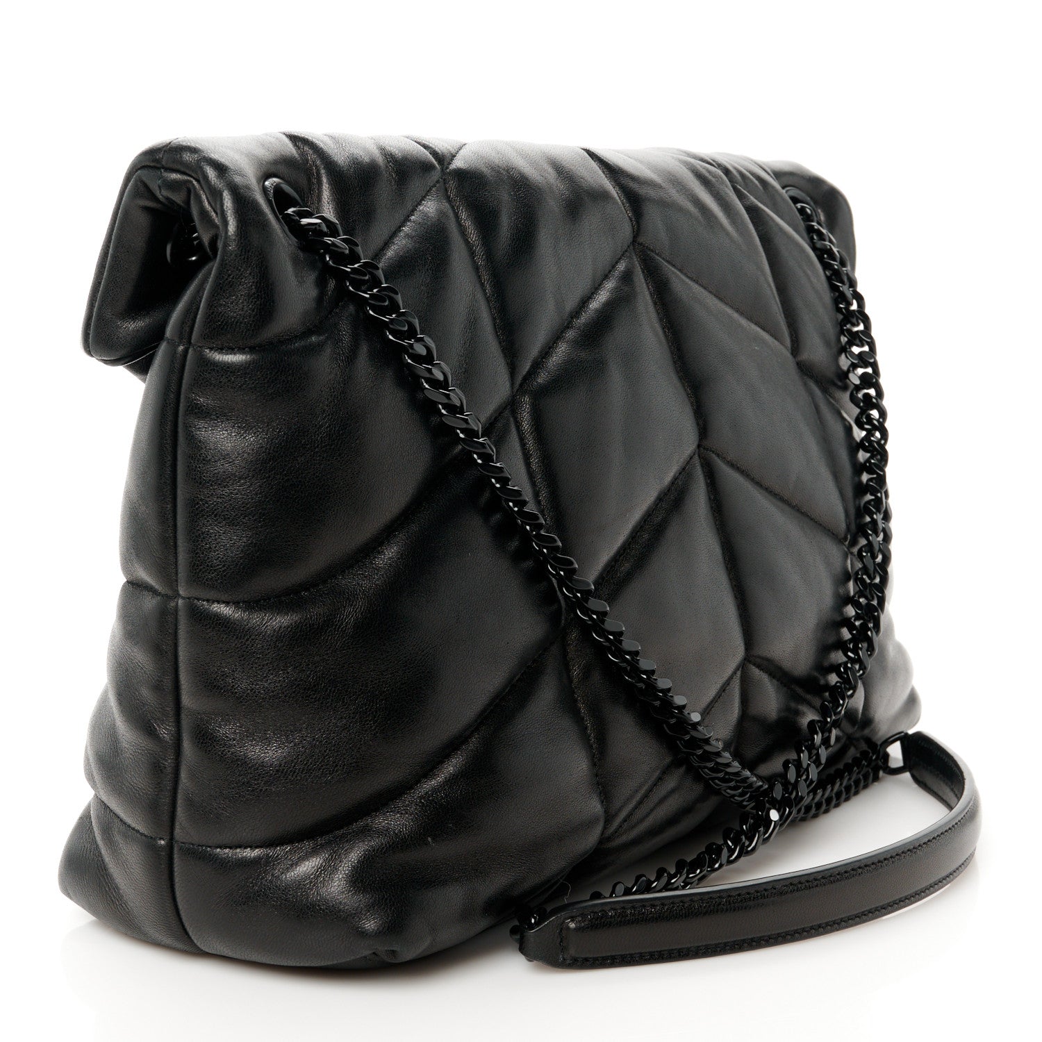 Saint Laurent Lambskin Quilted Monogram Monochrome Medium Loulou Puffer Chain Satchel Black 3 of 11