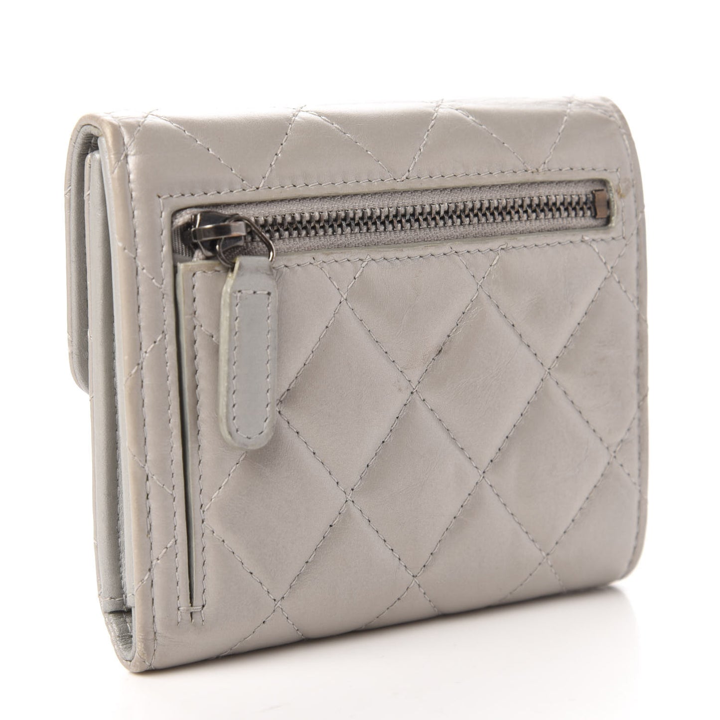 Aged Calfskin Quilted Reissue Compact Wallet Grey