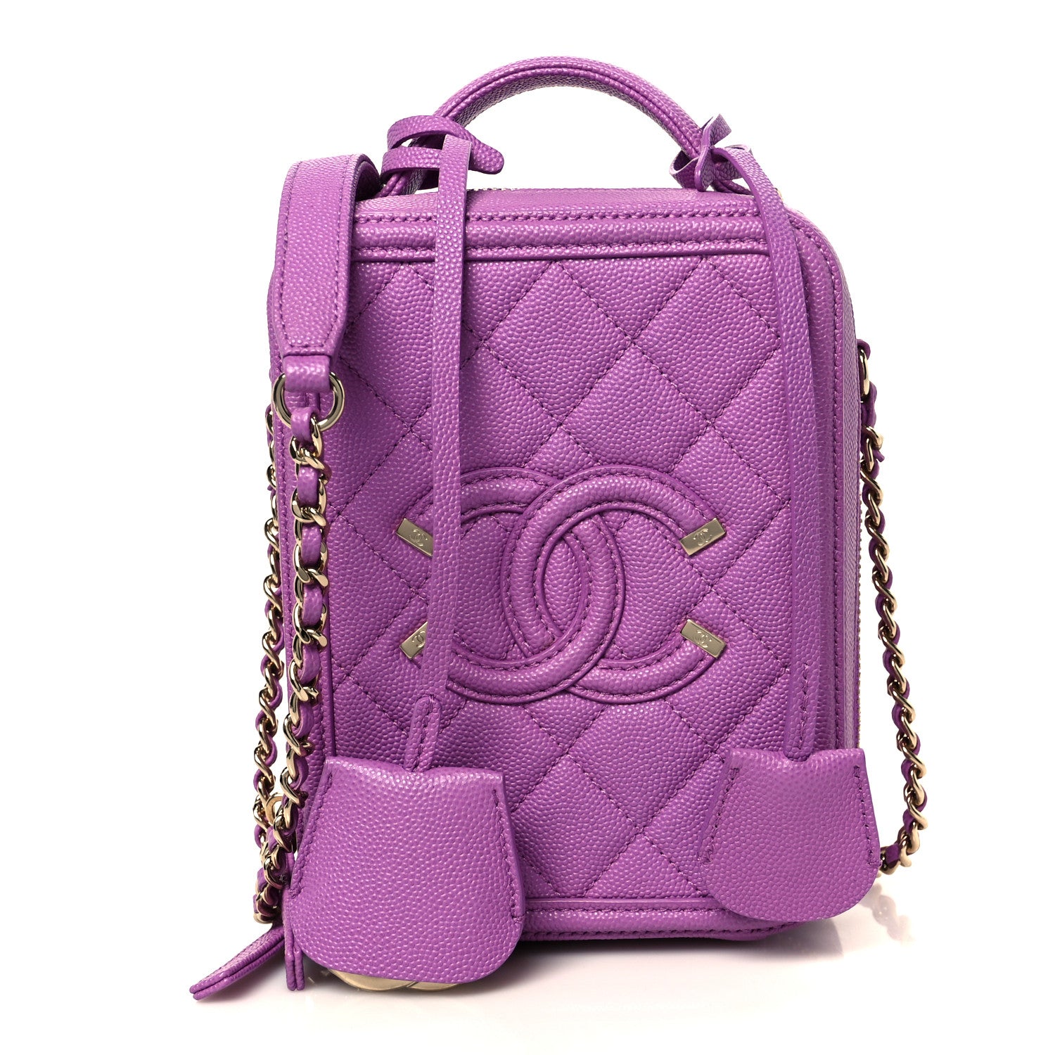 Chanel Caviar Quilted CC North South Filigree Vanity Case Purple