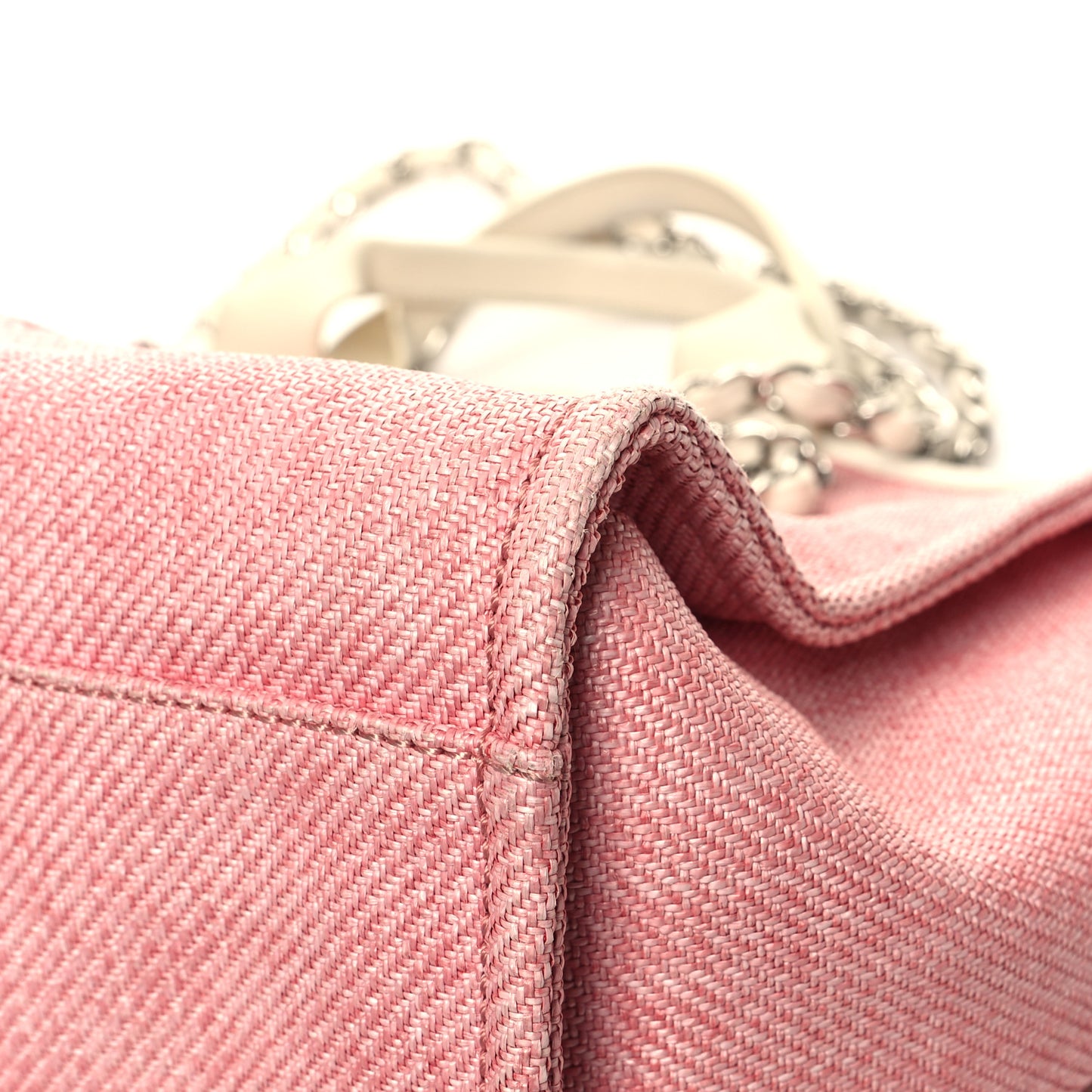 Woven Straw Raffia Medium Deauville Tote Pink White