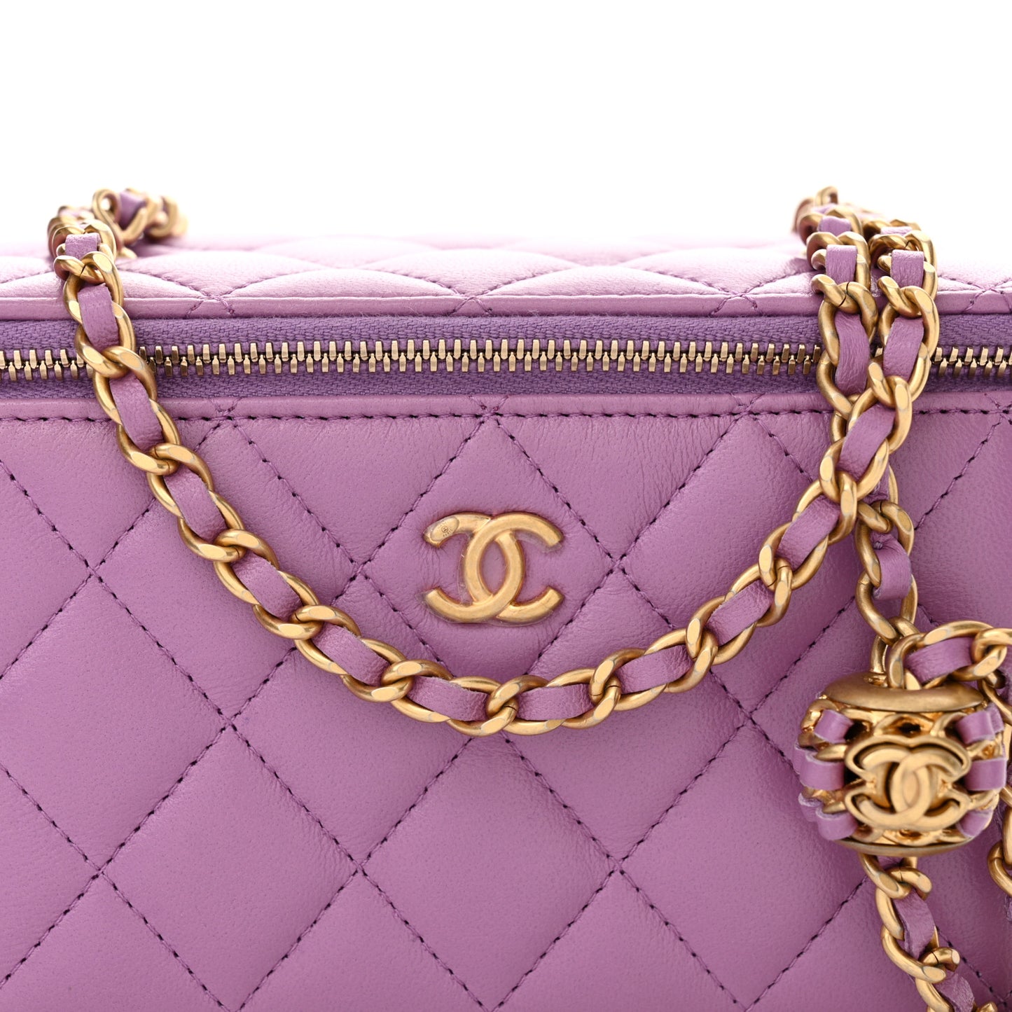 Lambskin Quilted Pearl Crush Small Vanity Case With Chain Purple