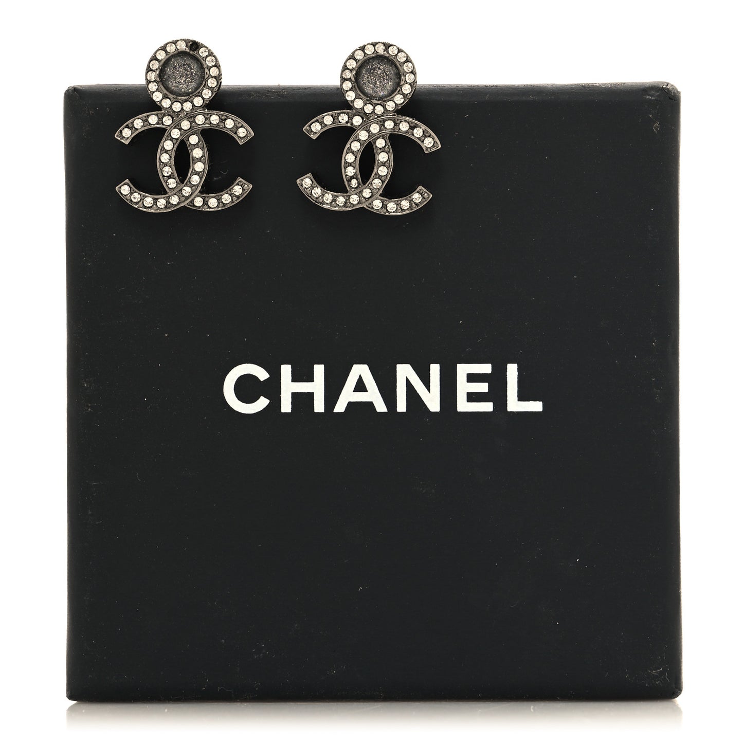 Ruthenium Crystal CC Drop Earrings Silver Grey
