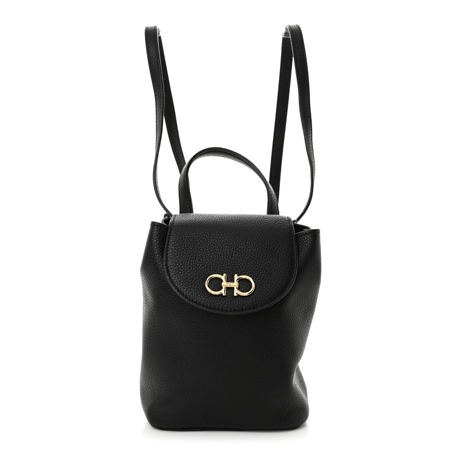バッグ Ferragamo Gancini Mini Backpack Black Salvatore Ferragamo Grained Calfskin Mini Gancini Backpack Black