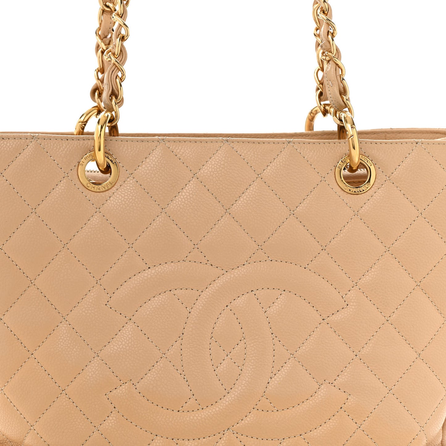 Caviar Quilted Grand Shopping Tote GST Beige Clair