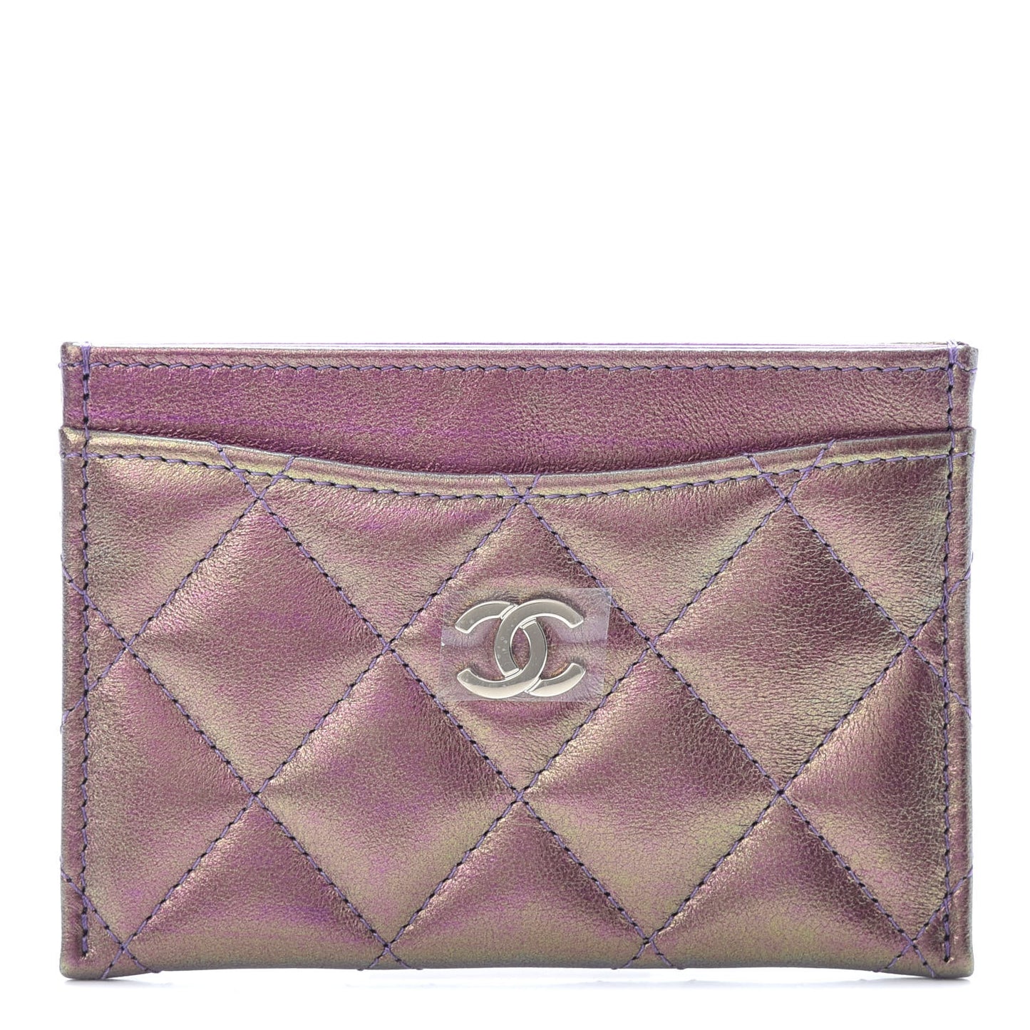 Iridescent Lambskin Quilted Card Holder Purple