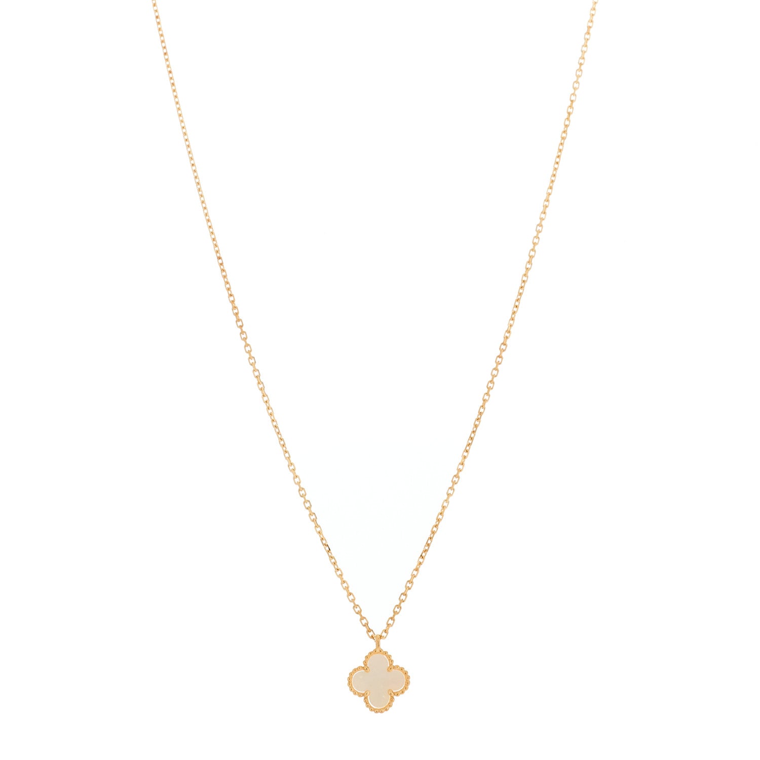 Van Cleef & Arpels 18K Yellow Gold Mother of Pearl Sweet Alhambra Pendant Necklace 1 of 5