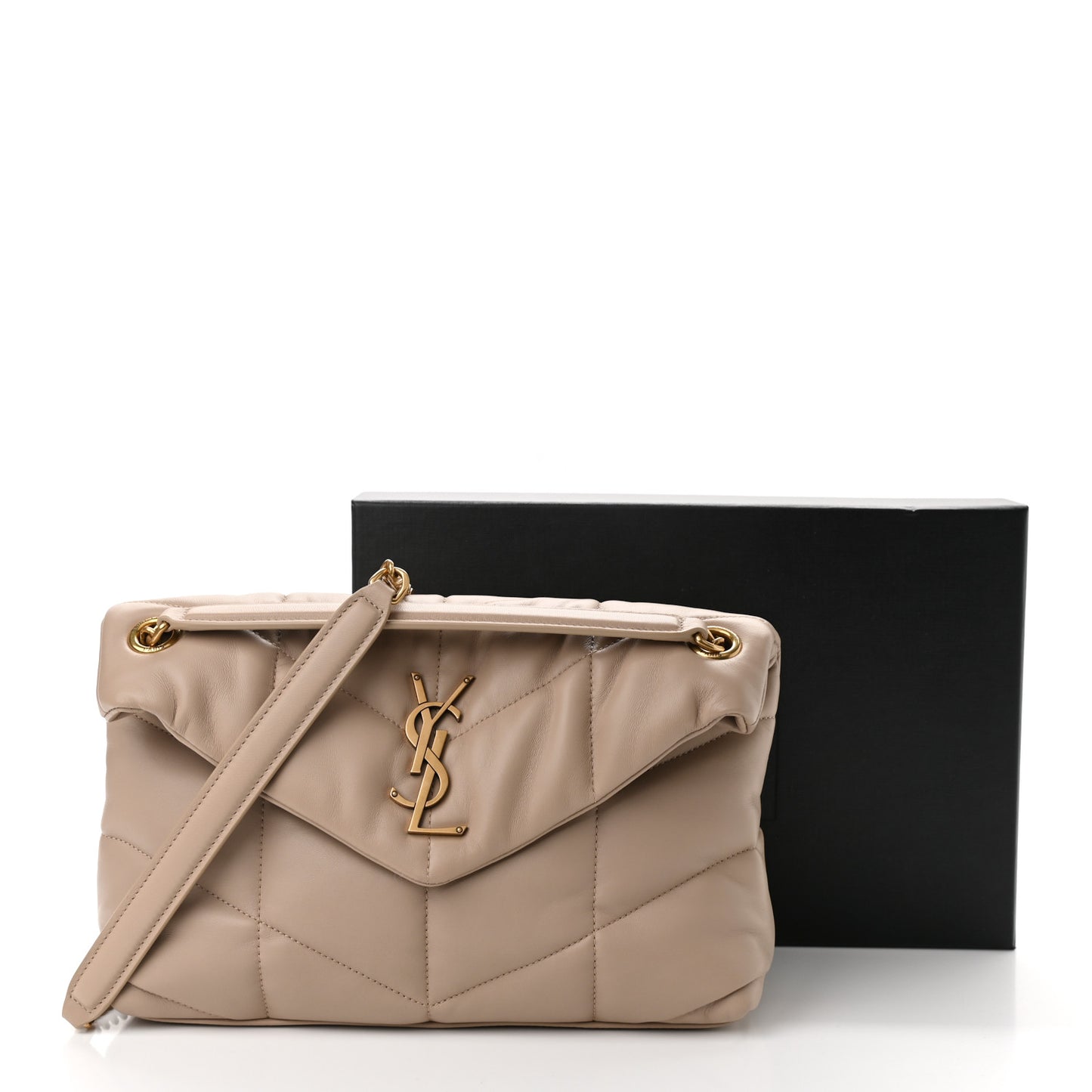 Lambskin Quilted Small Loulou Puffer Monogram Chain Satchel Dark Beige