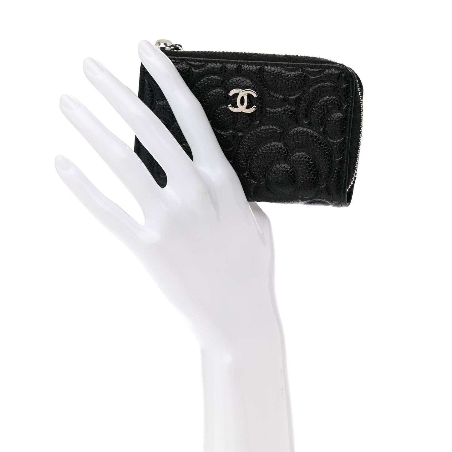 Caviar Camellia Embossed Key Holder Case Black