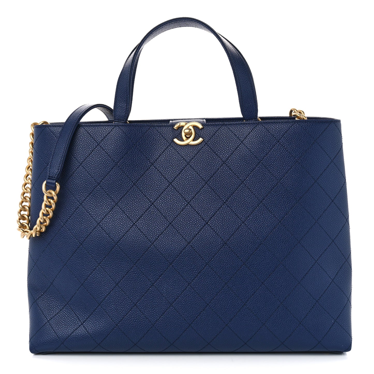 Caviar Stitched Large Shopping Tote Bag Blue