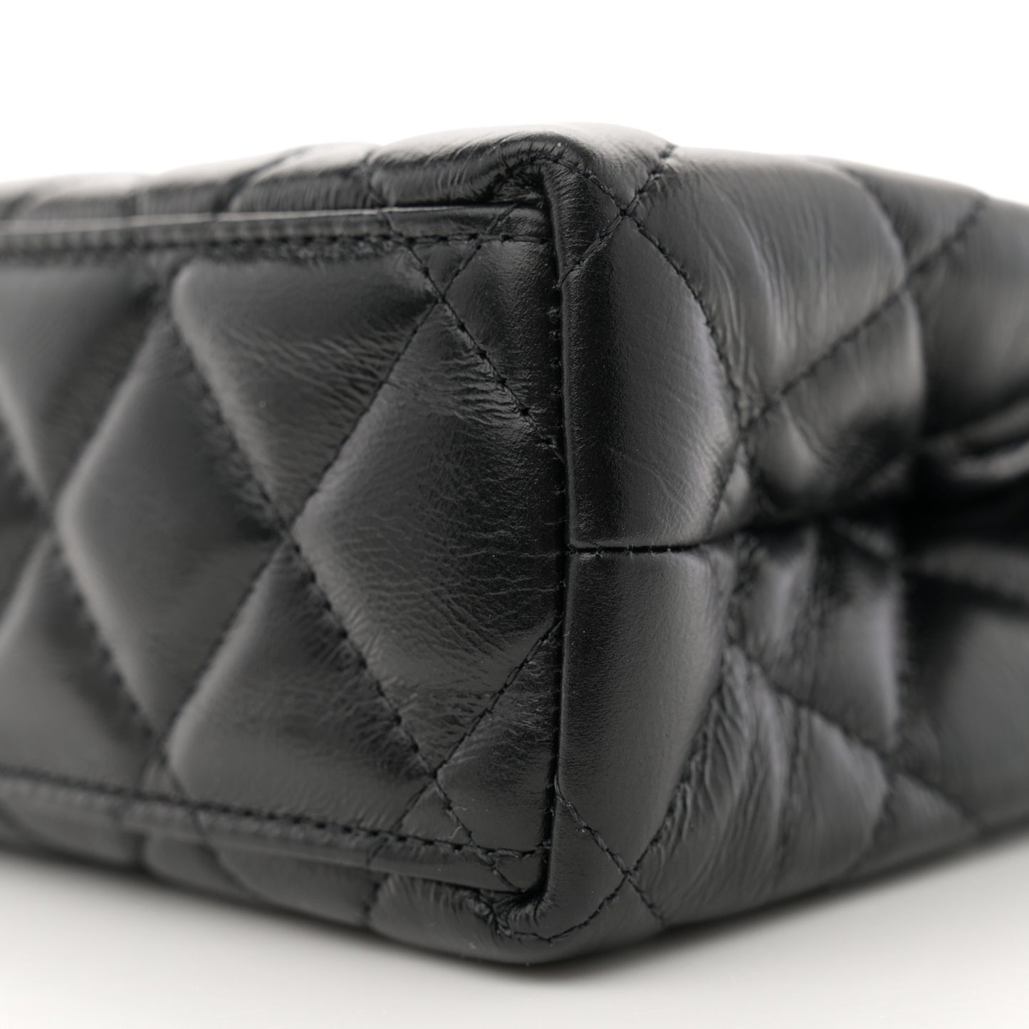 Shiny Aged Calfskin Quilted Nano Kelly Shopper Black