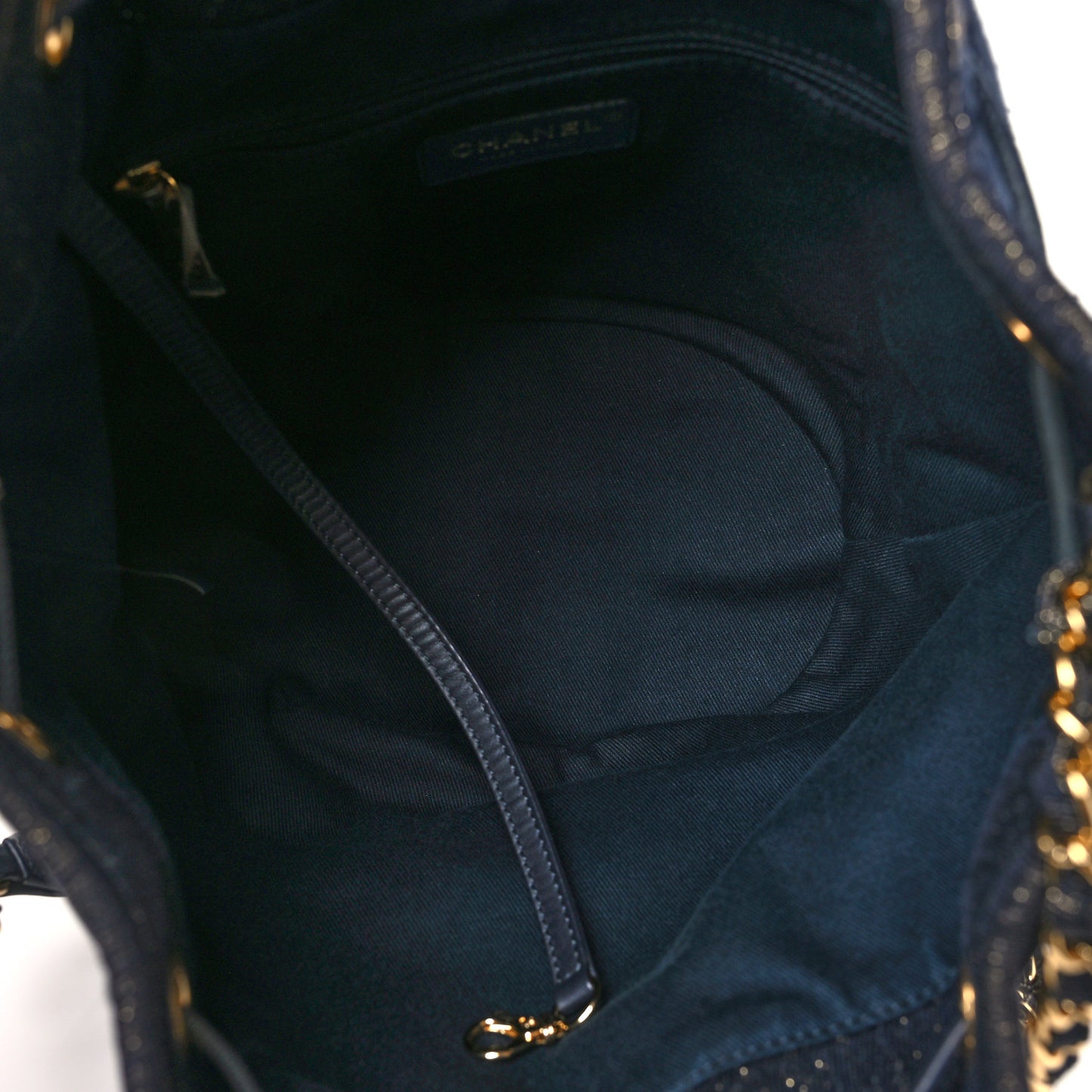 Lurex Canvas Deauville Drawstring Bucket Bag Navy Blue Gold