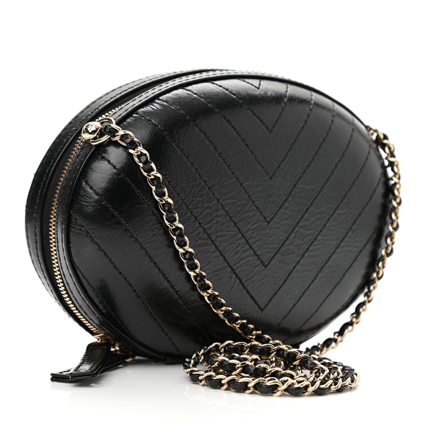 Calfskin Chevron Stitched Evening Bag Black