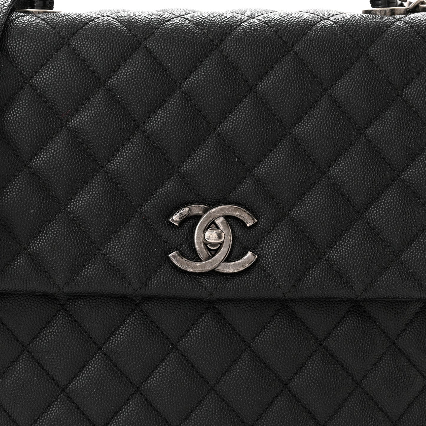 Caviar Lizard Quilted Large Coco Handle Flap Black