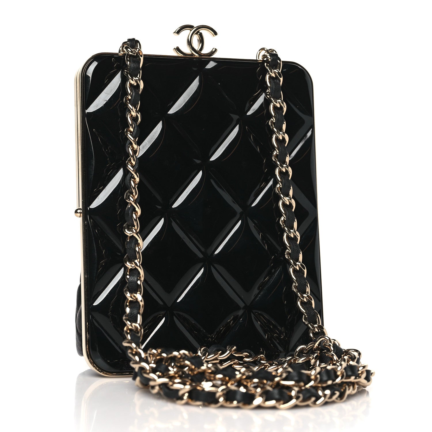 Chanel Lambskin Plexi Quilted CC Evening Clutch With Chain Black 3 of 10