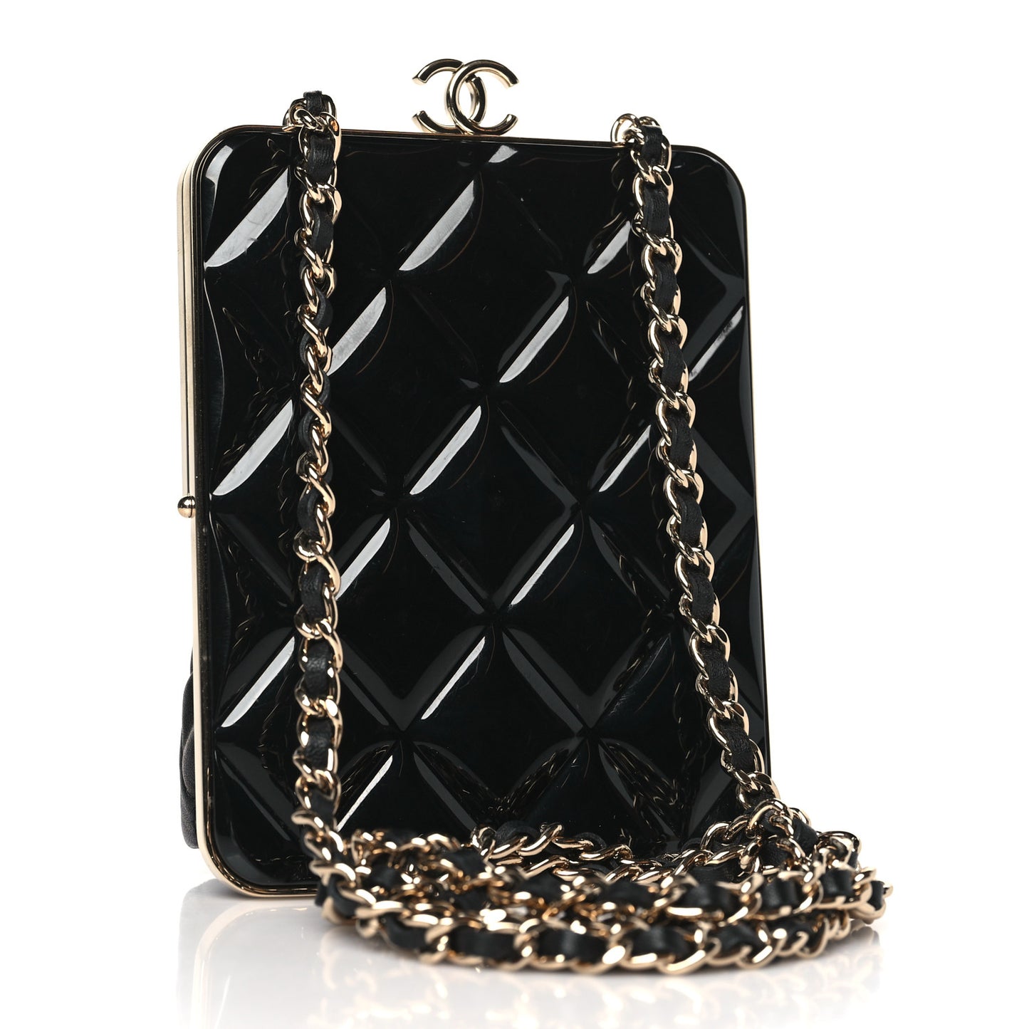 Lambskin Plexi Quilted CC Evening Clutch With Chain Black