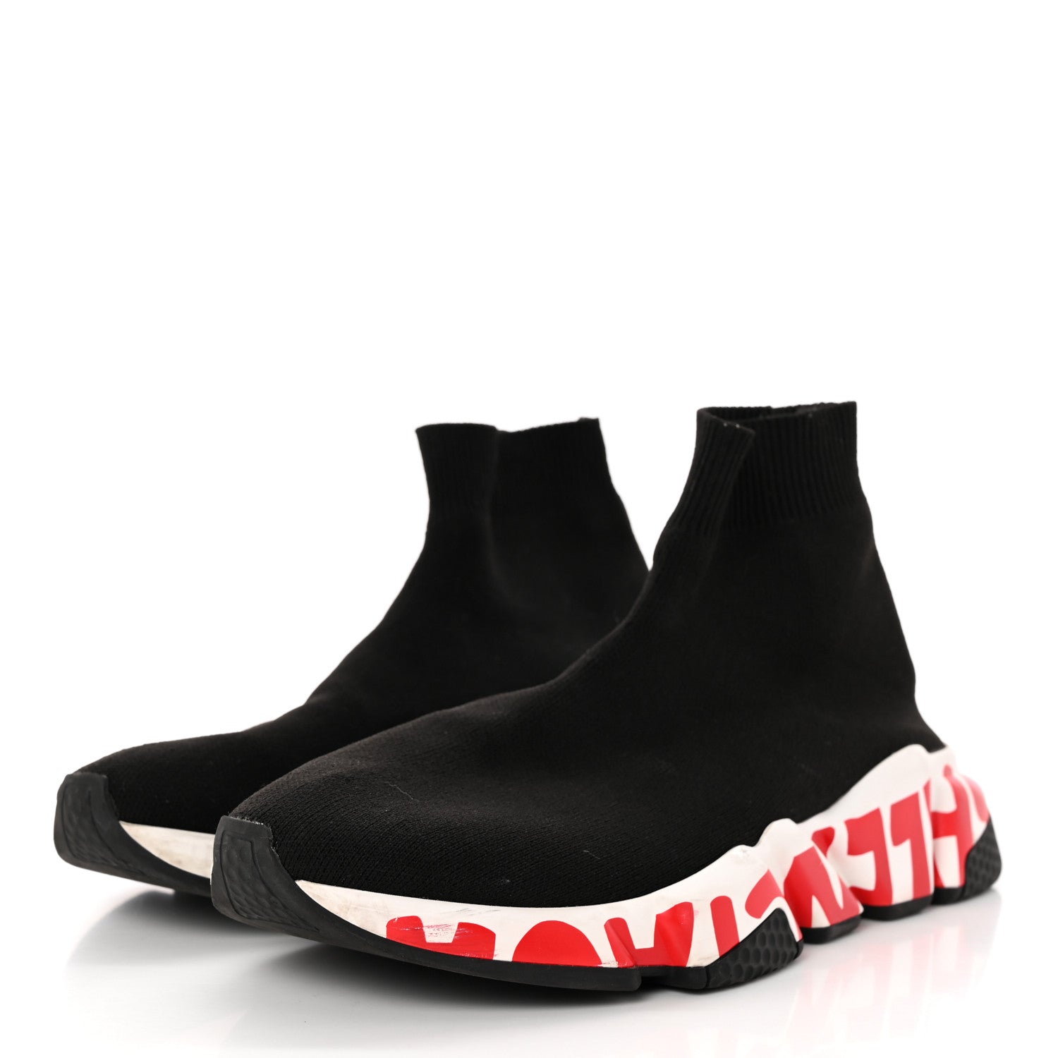 Balenciaga Neoprene Knit Womens Speed Graffiti Sneakers 37 Black White Red 3 of 16