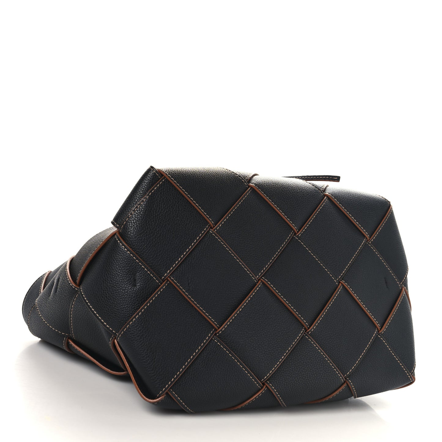 Soft Grained Calfskin Woven Basket Bag Black Tan