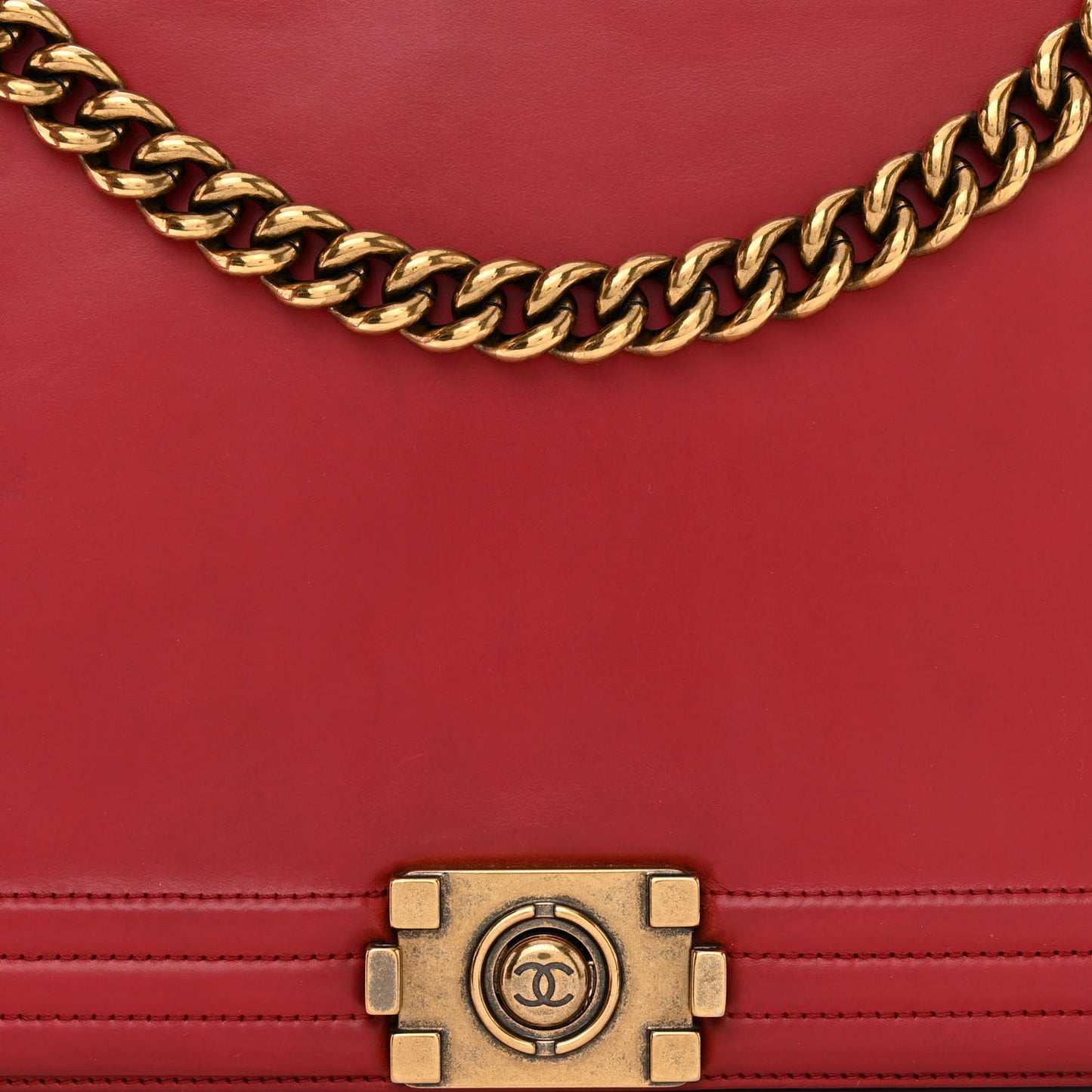 Glazed Calfskin Large Boy Flap Red