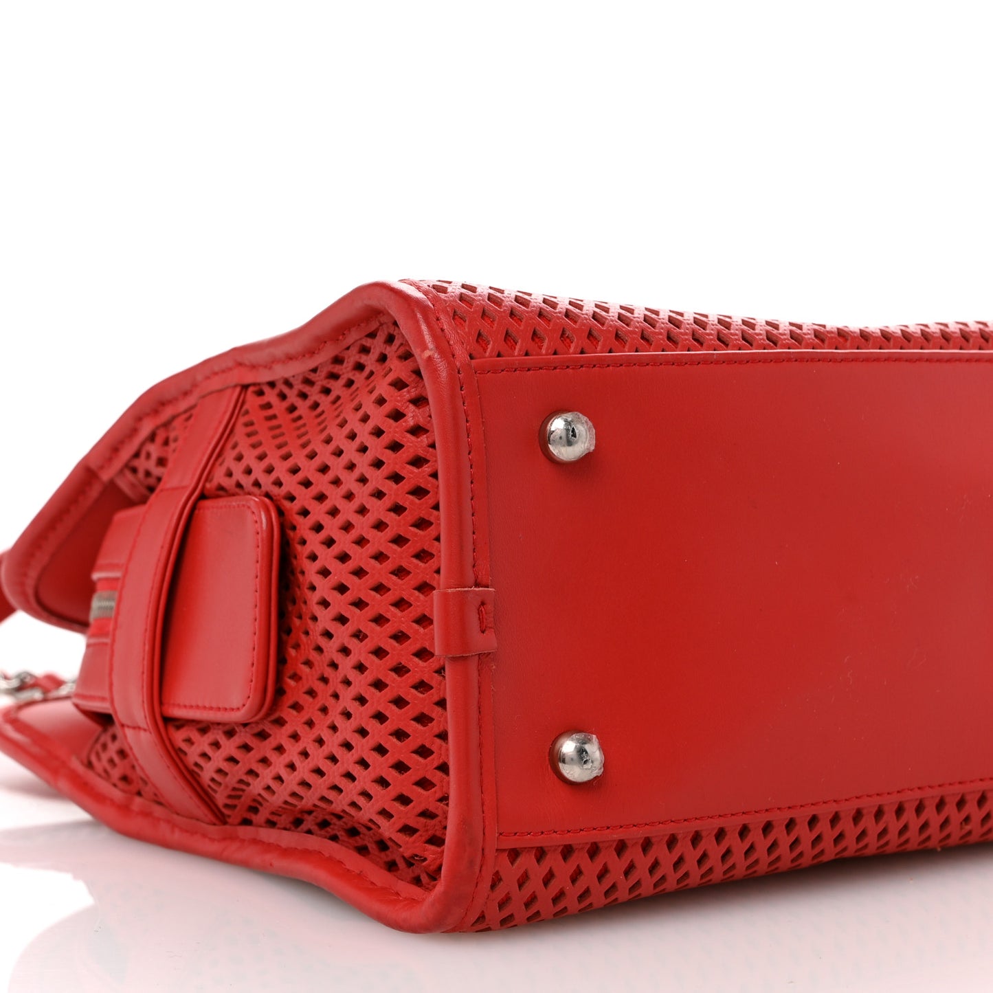 Calfskin Perforated Up In The Air East West Tote Red