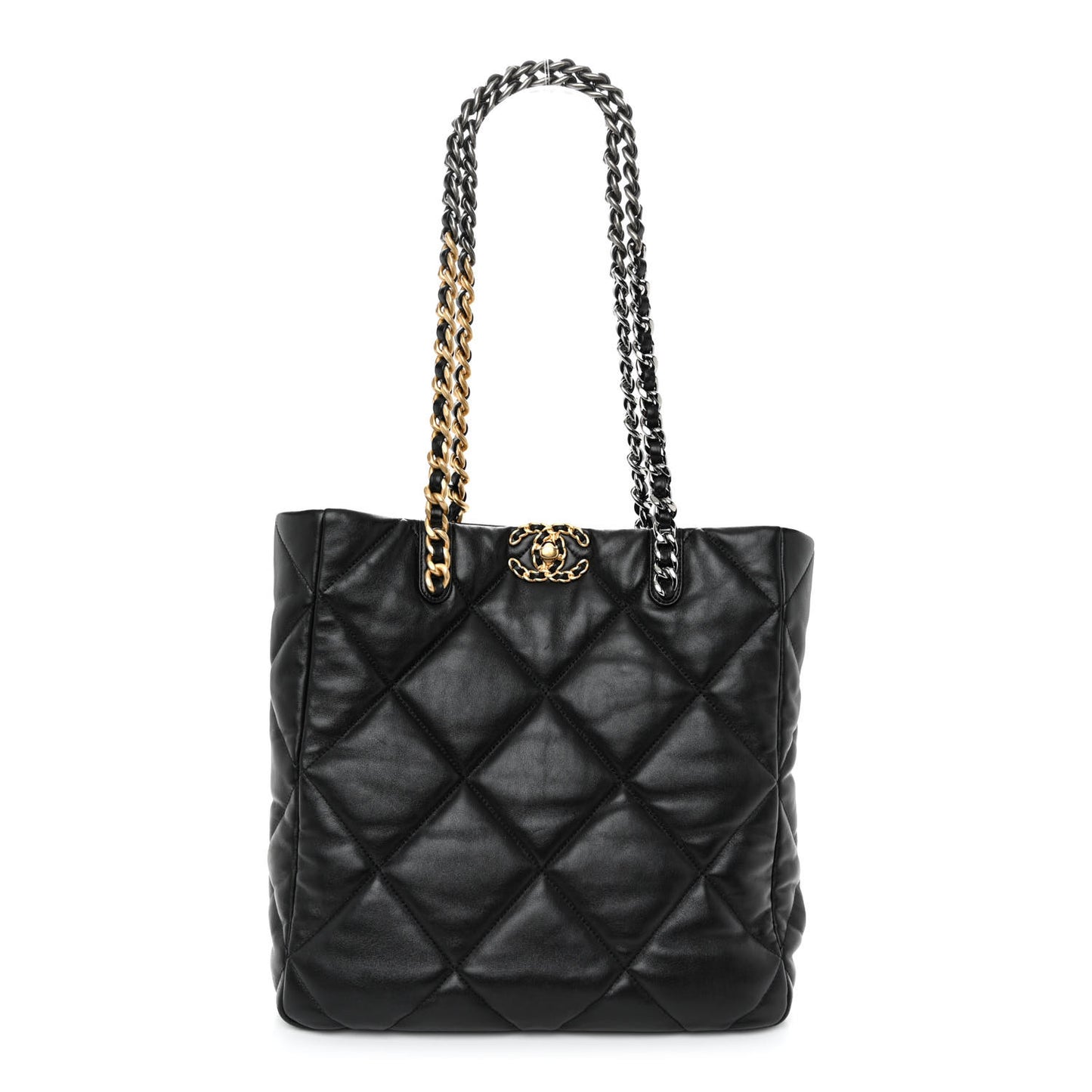 Lambskin Quilted Chanel 19 Shopping Bag Black