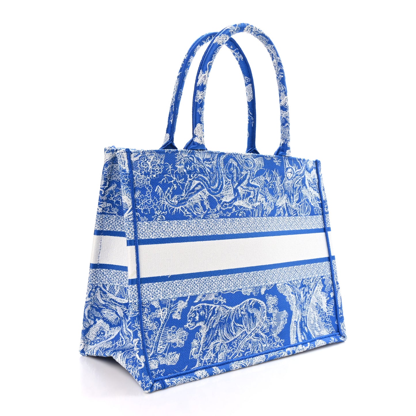 Canvas Embroidered Medium Dioriviera Toile De Jouy Book Tote Fluorescent Blue