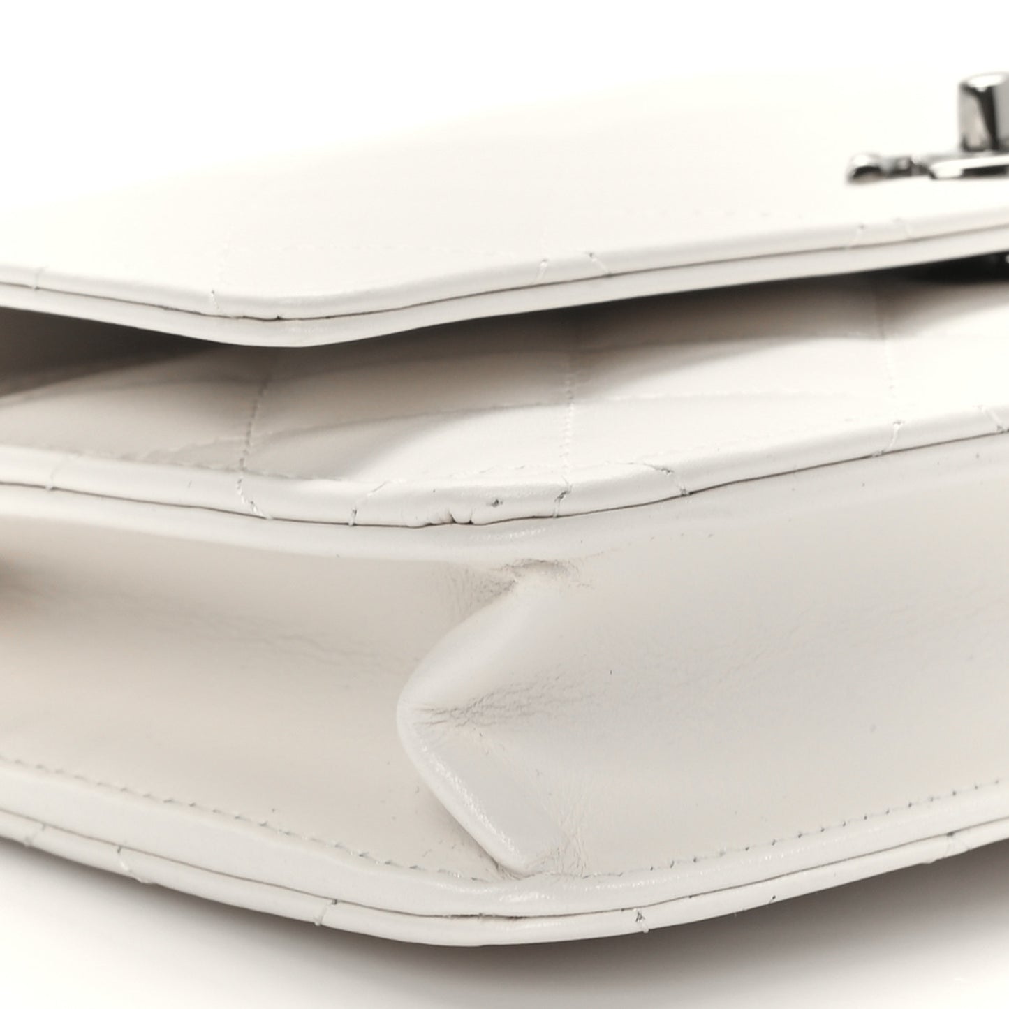 Shiny Crumpled Calfskin Strass Quilted Top Handle Clutch With Chain White