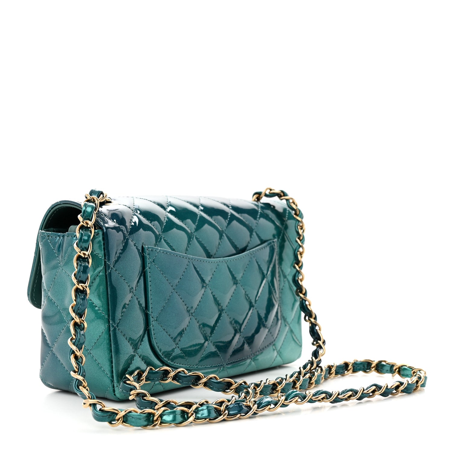 Chanel Shaded Patent Calfskin Quilted Mini Rectangular Flap Green Blue 3 of 10