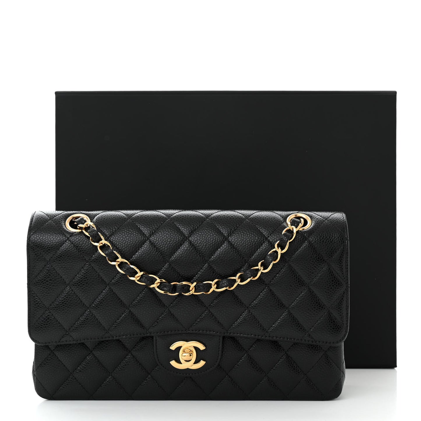 Caviar Quilted Medium Double Flap Black